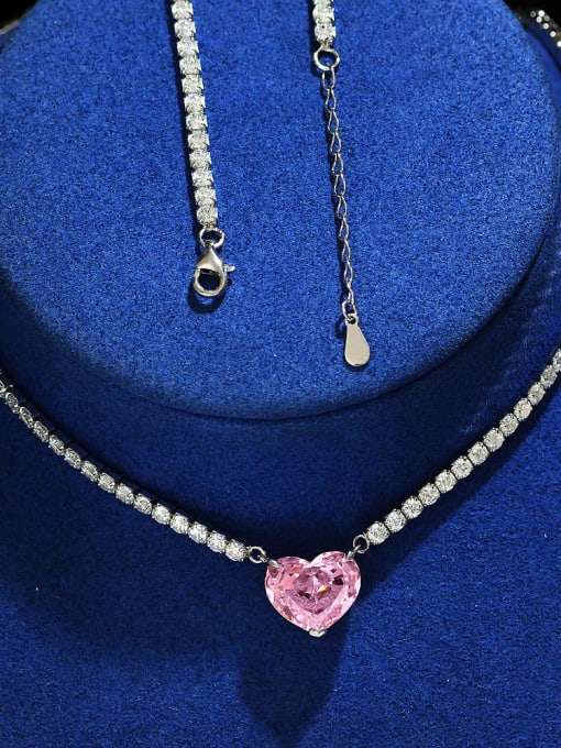 Pink [n 1944] 925 Sterling Silver High Carbon Diamond Blue Heart Luxury Choker Necklace